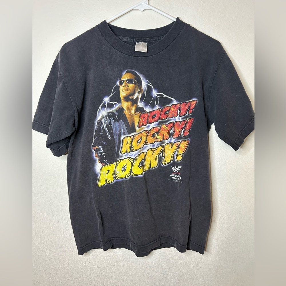 Vintage Triple A WF 2001 The Rock People Chant Rocky T Shirt Youth XL Black